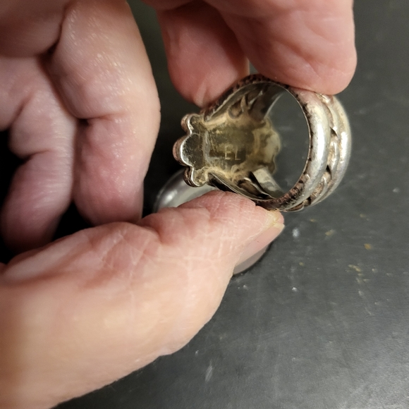 Sterling Silver Moss Agate Hand Crafted Rustic Ring signed ELF Craft Si… - Picture 7 of 13